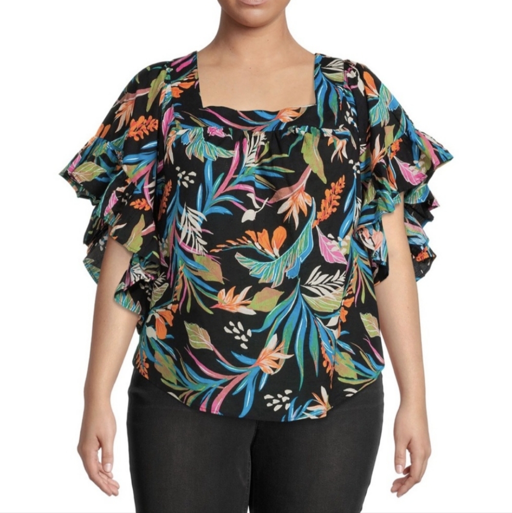 4X(28w-30w) Terra & Sky Women's Plus Size Square Neck Peasant Top